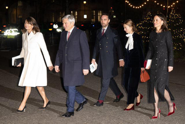 Samir Hussein/WireImage Carole Middleton, Michael Middleton, James Middleton, Alizee Thevenet and Pippa Middleton at the Together at Christmas carol service at Westminster Abbey on Dec. 6, 2024.