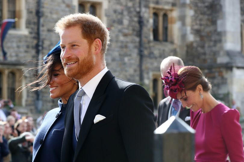 Britain's Prince Harry, Duke of Sussex, (C) and Britain's Meghan, Duchess of Sussex (L) leave with Britain's Catherine, Duchess of Cambridge, (R) and Britain's Prince William, Duke of Cambridge, (2R) after attending the wedding of Britain's Princess Eugenie of York and Jack Brooksbank at St George's Chapel, Windsor Castle, in Windsor, on October 12, 2018.