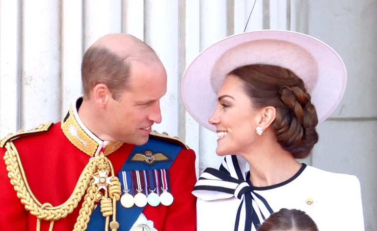 Prince William, Prince of Wales and Catherine, Princess of Wales on the balcony during Trooping the Colour at Buckingham Palace on June 15, 2024, in London.