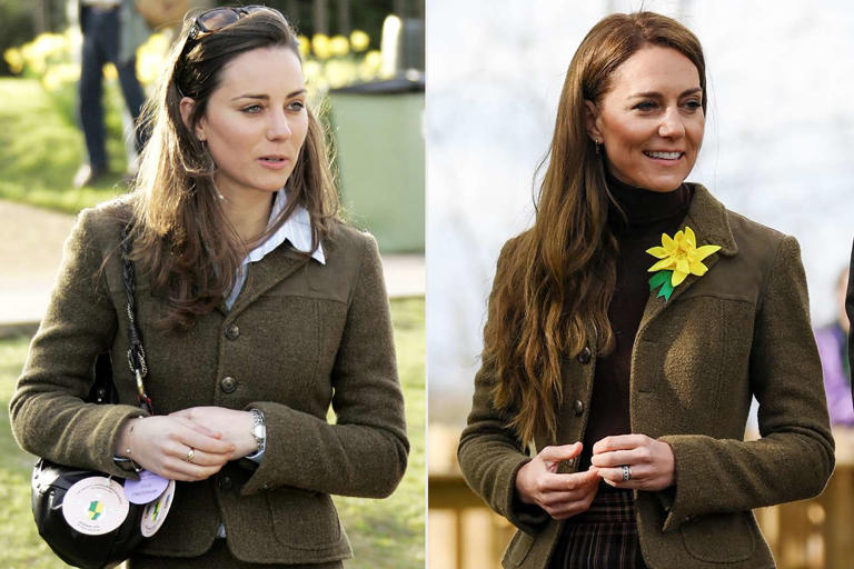 Mark Cuthbert/UK Press via Getty; Jaimi Joy - WPA Pool/Getty Kate Middleton wears the same jacket on March 13, 2007 (left) and on Feb. 26, 2025 (right)