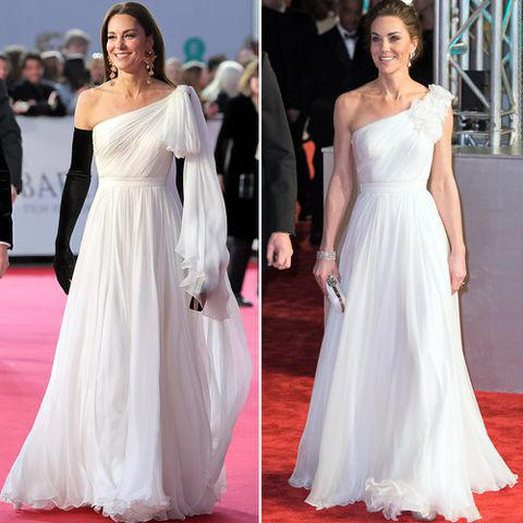 Chris Jackson/Getty, Samir Hussein/WireImage Kate Middleton recycles her Alexander McQueen dress at the BAFTAs in 2023 (left) and 2019 (right)