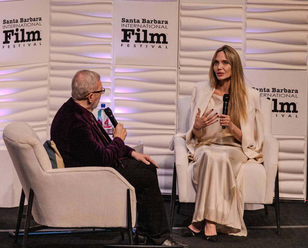 Leonard Maltin and Angelina Jolie