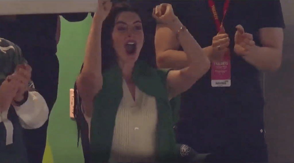 Anne Hathaway at superbowl LIX