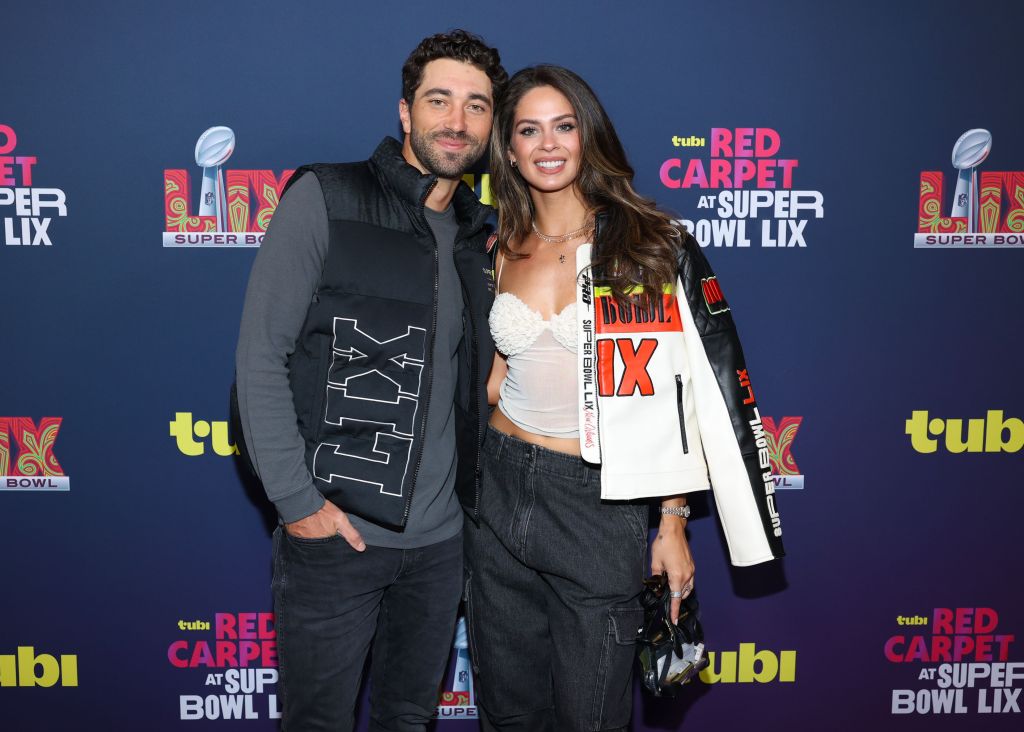 Joey Graziadei and Kelsey Anderson attend Superbowl LIX