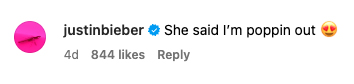 Justin Bieber's comment on Keke Palmer's post