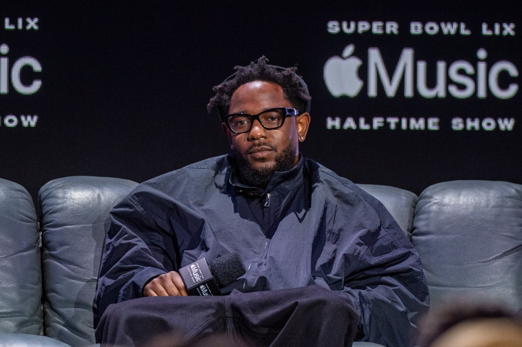 Kendrick Lamar speaks onstage during the Super Bowl LVIX Pregame & Apple Music Super Bowl LVIX Halftime Show Press Conference at Ernest N. Morial Convention Center on February 06, 2025 in New Orleans, Louisiana.