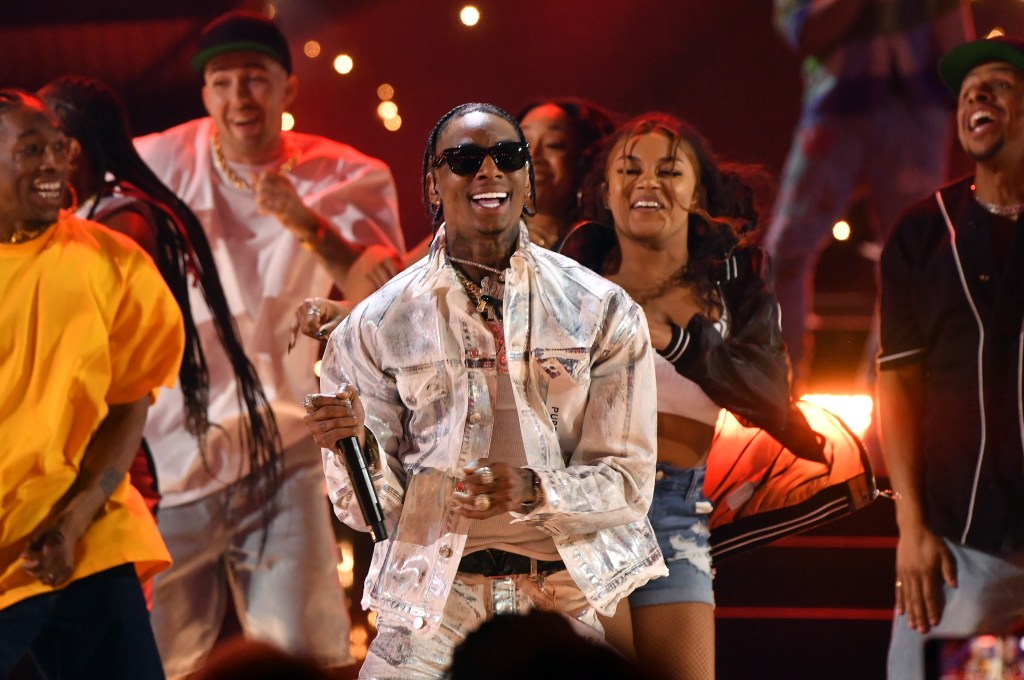 Soulja Boy (C) performs onstage during the BET Awards 2023 at Microsoft Theater on June 25, 2023 in Los Angeles.