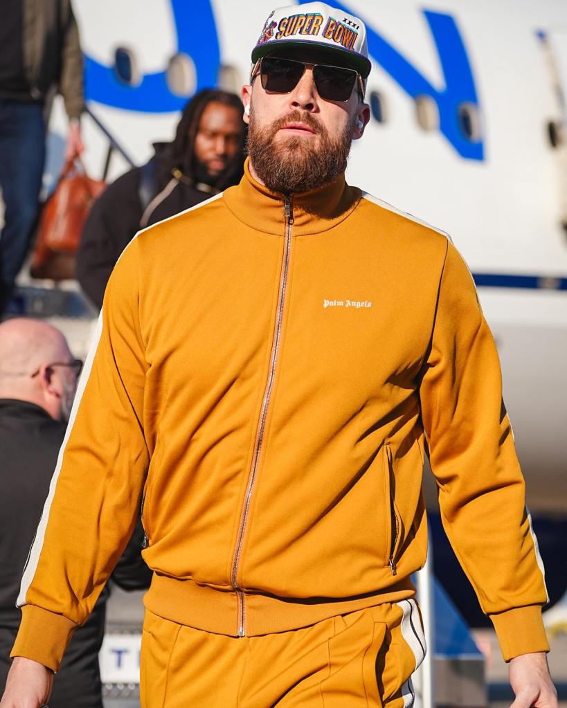 Travis Kelce gold tracksuit